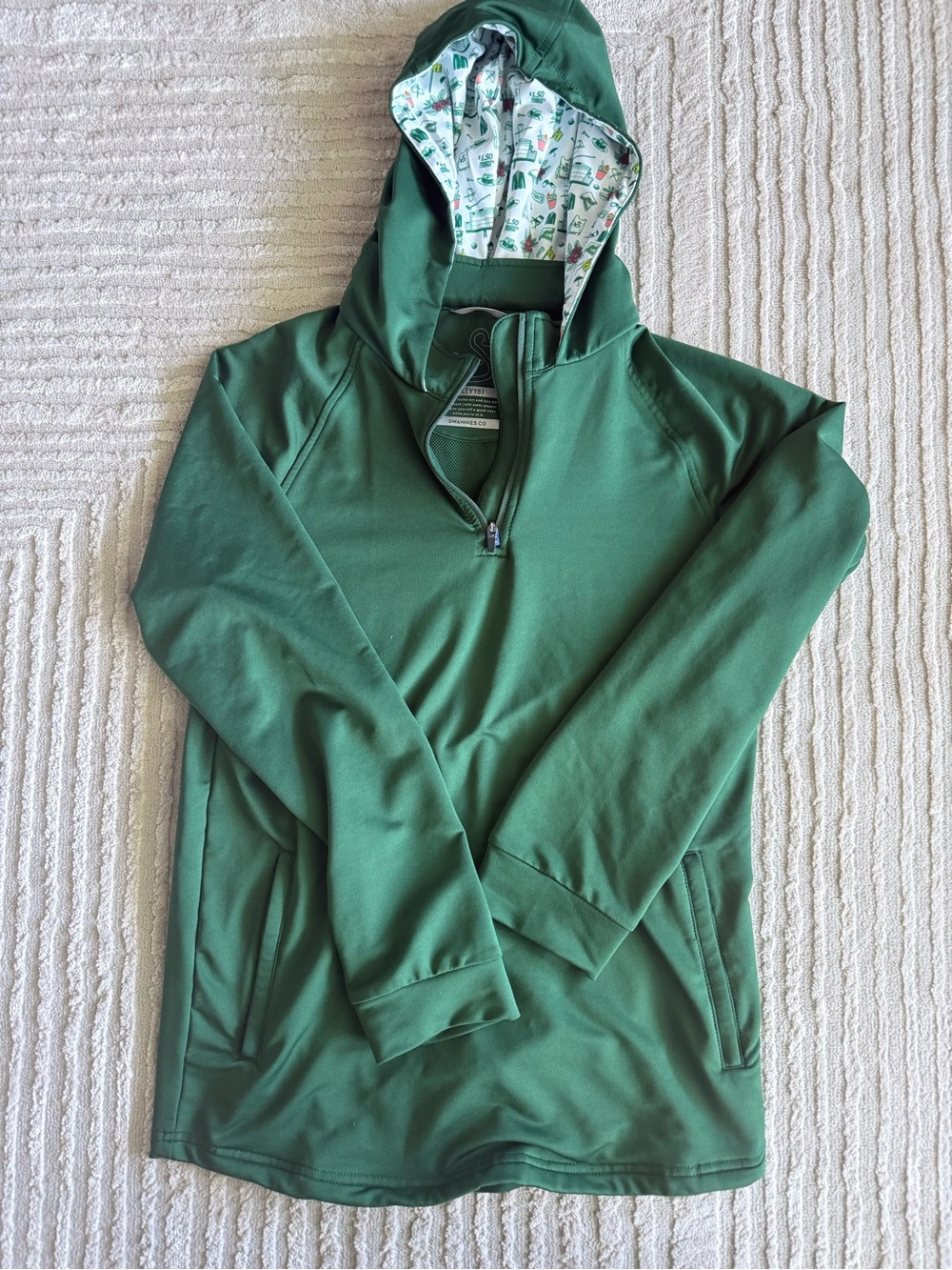 Swannies Golf Green Hooded Pullover Sweatshirt with Printed Lining Xl (16-18)